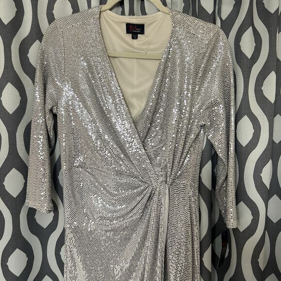 John Meyer JM Studio Dress Womens 8 Silver Sequin Party Cocktail Popover - Picture 2 of 16